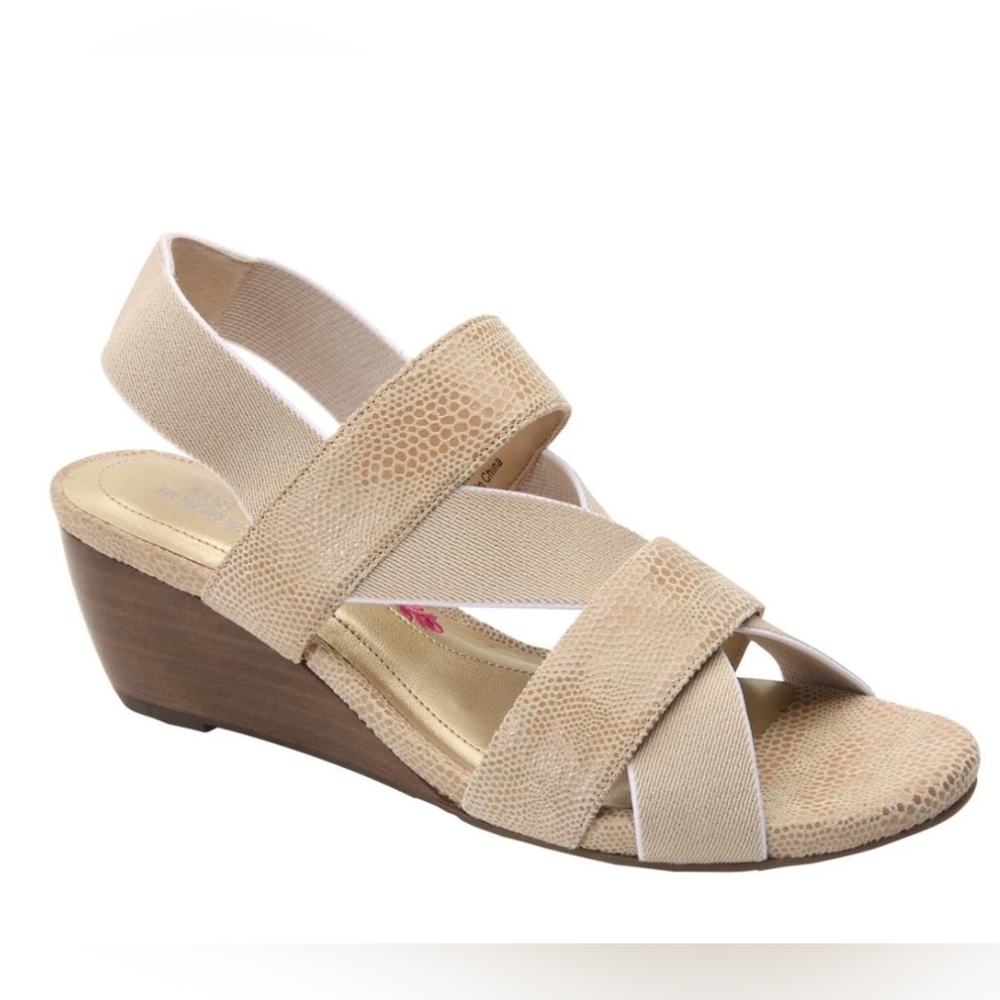 Ros Hommerson Nude Sandal Ankle Strappy Wedge Open Toe Dress Shoes Size 10 M